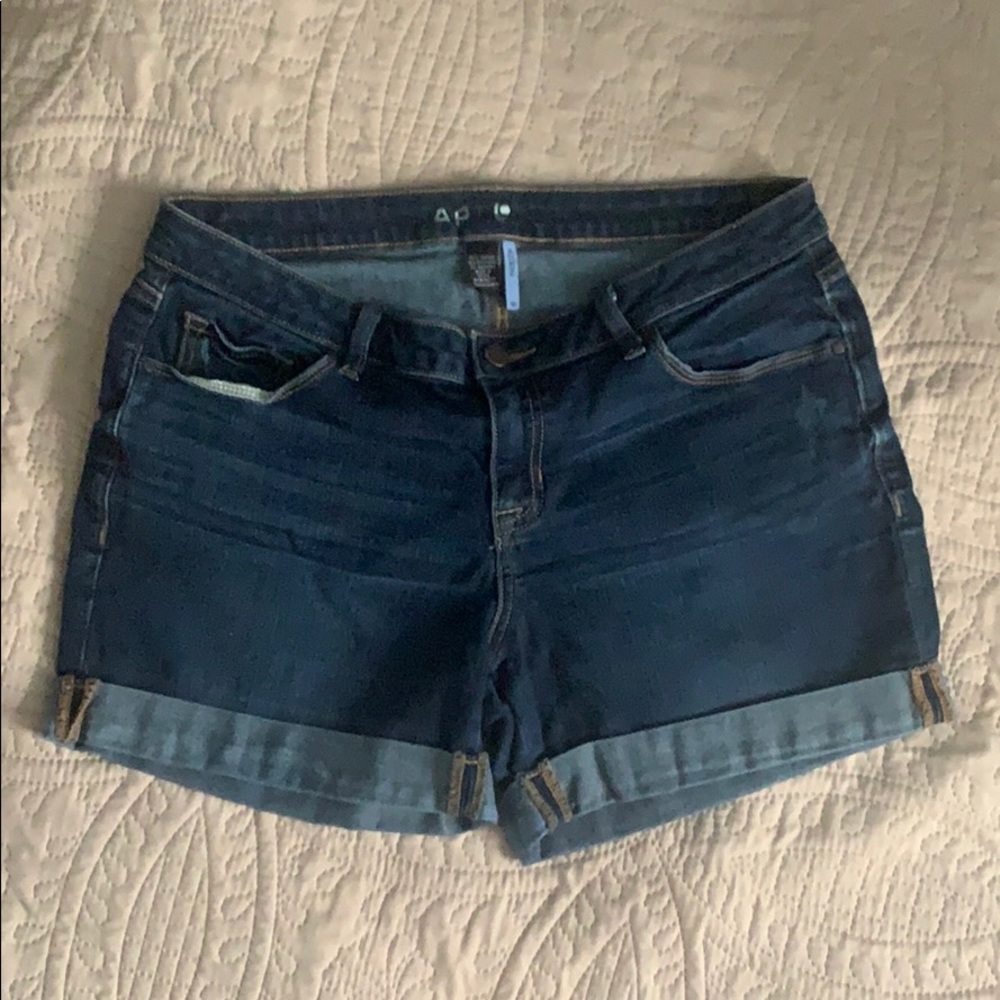 Dark Wash Mid Rise Cuffed Denim Shorts